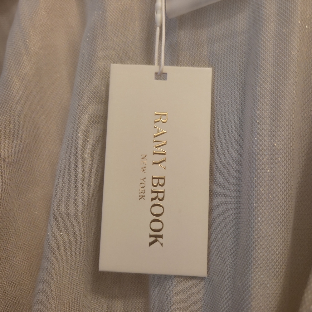 Ramy Brook Alegria Layering Blouse W/ Ruched Sleeves & Cinched Waist- Gold Shim - Picture 2 of 6